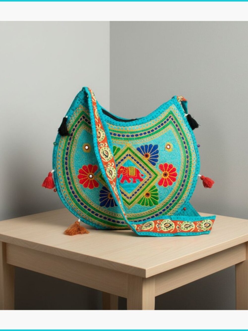 Handmade Cotton Crossbody Bag Boho Patchwork Embroidered Sling Purse